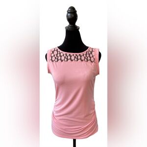New York & Company: Pink Lace Blouse with Cuff Sleeves